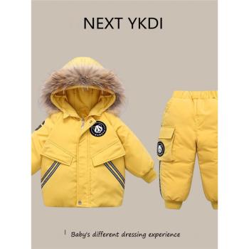 英國NEXT冬季兒童羽絨套裝服韓版男女童寶寶嬰兒衣服褲子兩件套厚