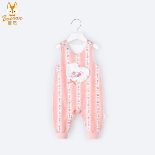寶然女寶寶衣服秋裝背帶褲女童吊帶褲公主百塔連體褲開襠粉色6208