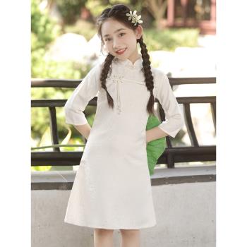 新中式女童旗袍裙中國風春秋長袖高階兒童法式小女孩高階感禮服裙