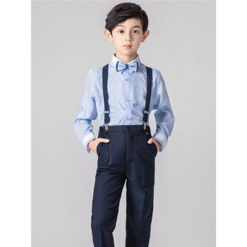 兒童禮服套裝小男孩表演主持人花童背帶褲男童鋼琴合唱演出服裝夏