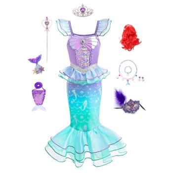夏季女童美人魚公主裙沙灘速幹游泳衣兩穿魚尾修身包臀禮服cos服