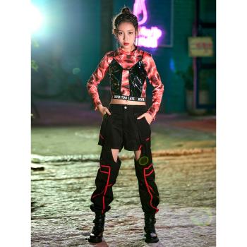 六一兒童爵士舞演出服裝女童露臍街舞走秀嘻哈街舞炸街舞蹈潮服夏