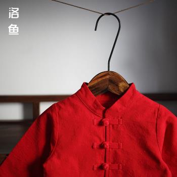 兒童長袖T恤手工大紅周歲生日禮服攝影服裝春秋薄款唐裝漢服外套