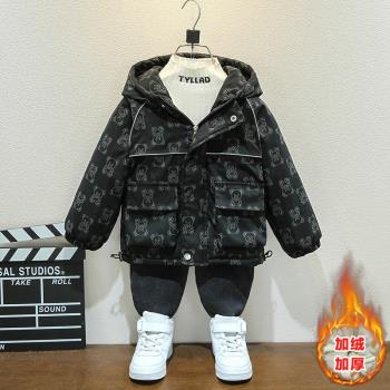 加厚冬季夾棉風衣小童派克服外套