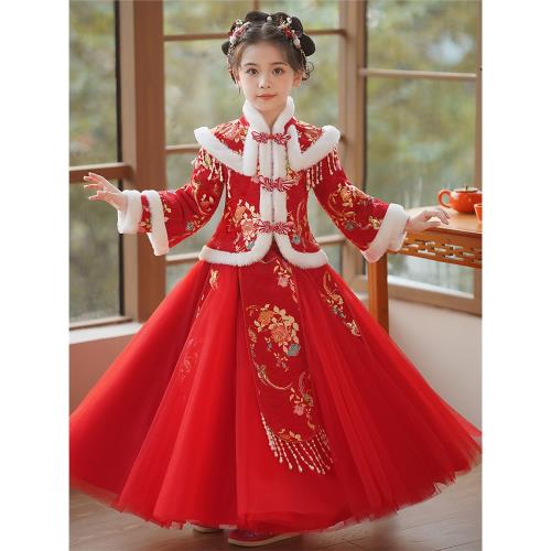 漢服女童秋冬中國風古裝冬季龍年拜年服唐裝2026新款兒童新年冬裝