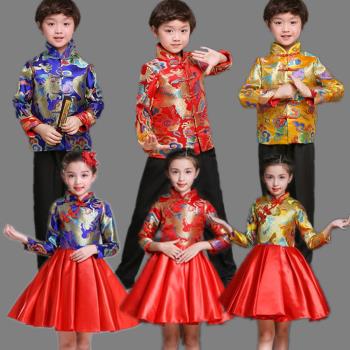 兒童元旦喜慶演出服合唱服幼兒男女童中國風唐裝新年開門紅表演服