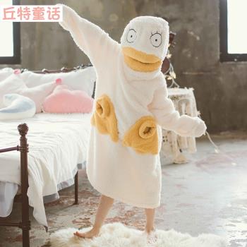 珊瑚絨秋冬小女孩加厚可愛睡袍
