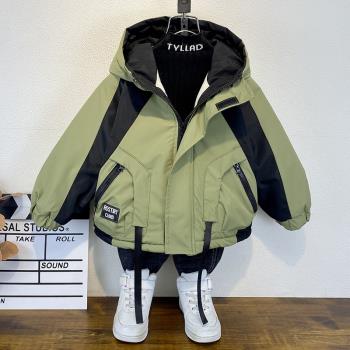 男童加絨秋冬外套2024新款洋氣兒童冬季棉衣時髦帥寶寶派克服上衣