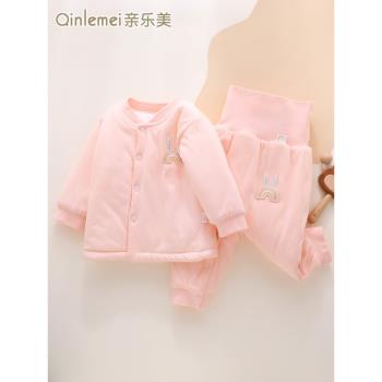 新生嬰兒秋冬季夾棉衣服女寶寶冬款棉襖套裝初生加厚分體棉服冬天