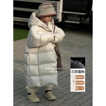 波拉bora韓國童裝男童長款羽絨服2023冬裝加厚兒童白鴨絨女童外套