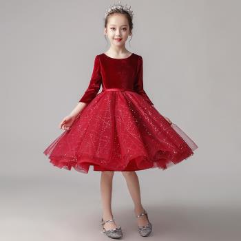 小女孩新年紅色高階秋冬兒童禮服