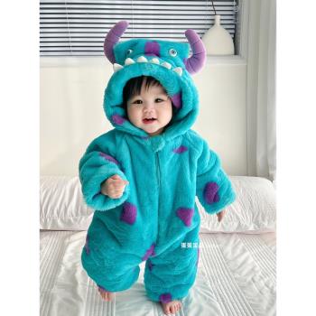 嬰兒冬裝寶寶衣服連體衣冬季加厚毛怪夾棉服小怪獸可愛超萌外出服