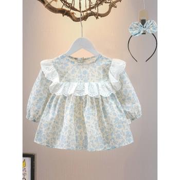 嬰兒裙子女童娃娃衫春秋裝長袖衣服一週歲寶寶裙子碎花韓版公主風