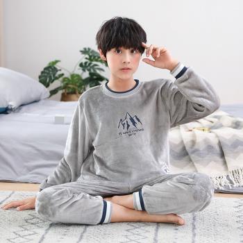 加厚款冬季小男孩珊瑚絨套裝睡衣