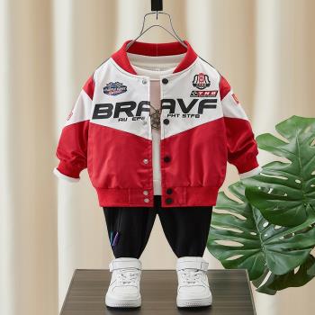 男童棒球服外套春秋款2025新款機車服寶寶洋氣男孩紅色夾克兒童潮
