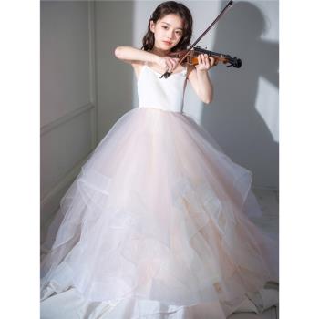 兒童禮服公主裙小女孩吊帶粉色洋氣女童小提琴鋼琴演奏演出服高階
