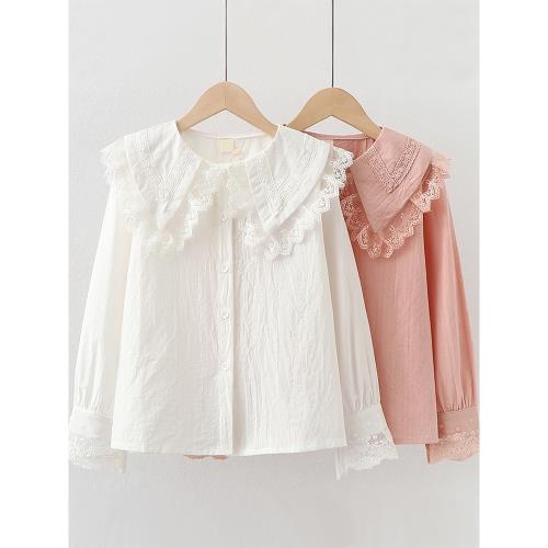 女童娃娃領襯衫春裝兒童春秋打底上衣純棉大童白襯衣2026新款洋氣