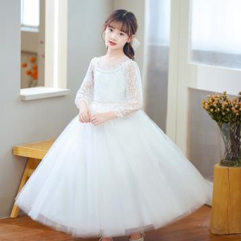 秋季新款泡泡袖鋼琴演奏公主裙禮服兒童婚紗蓬蓬主持走秀演出服國