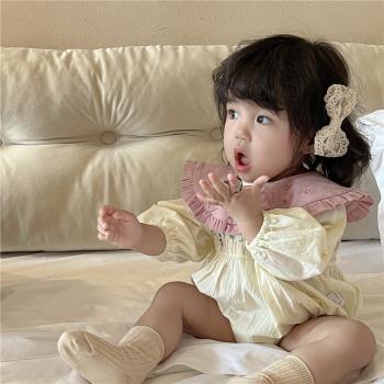 韓版ins風嬰幼兒秋季衣服女寶寶甜美叢小花娃娃領長袖三角爬服