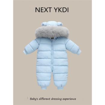 英國NEXT冬季嬰兒羽絨服連體衣滑雪服男女寶寶哈衣兒童外出爬服厚