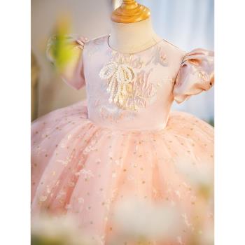 粉色高階兒童小禮服花童婚禮生日宴公主裙周歲女寶寶裙子鋼琴表演