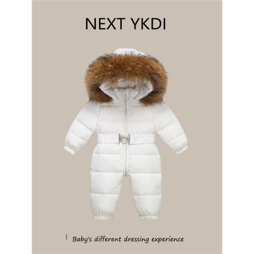 英國NEXT冬季嬰兒羽絨服連體衣百天男女寶寶滑雪服兒童白鴨絨爬服
