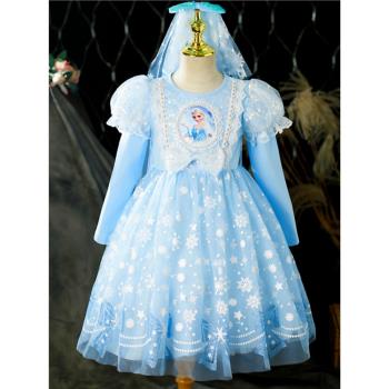 發光愛莎公主裙女童秋裝冰雪奇緣艾沙裙子生日禮服兒童洋氣連衣裙