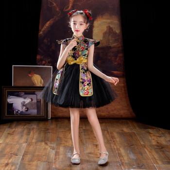 兒童演出服中國風時尚個性復古旗袍舞蹈服T臺女童模特走秀表演服