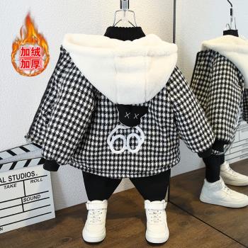 格子兒童加厚衣服秋冬毛呢外套