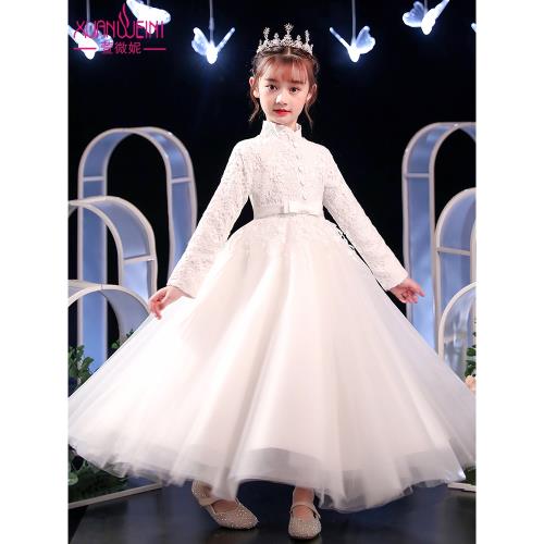 女童公主裙禮服蓬蓬紗高端花童婚紗走秀小女孩秋冬兒童鋼琴演出服