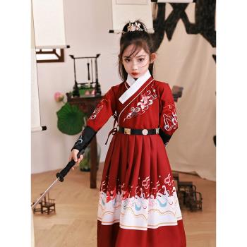 漢服女童花木蘭表演服春秋款走秀武俠古裝小女孩錦衣衛兒童國學服