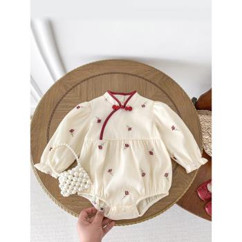 嬰兒衣服秋季女寶寶連體衣新生兒春秋款中國風古風旗袍哈衣包屁衣