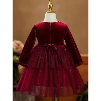 女童周歲禮服公主裙秋冬裝兒童絲絨連衣裙女寶寶蓬蓬生日衣服裙子