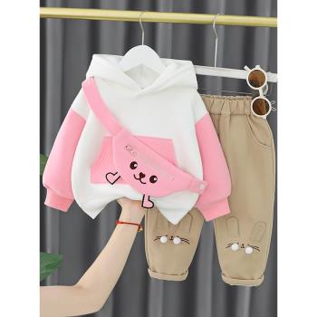 女寶寶加絨套裝秋冬季洋氣1歲嬰兒小童裝3兒童衣服女童冬裝兩件套
