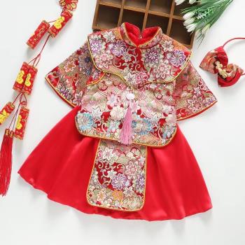 秋季女童周歲生日嬰兒民族禮服