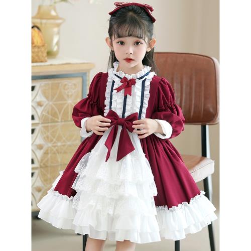 女童洛麗塔公主裙秋裝兒童蘿莉塔洋氣連衣裙小女孩生日蓬蓬禮服裙