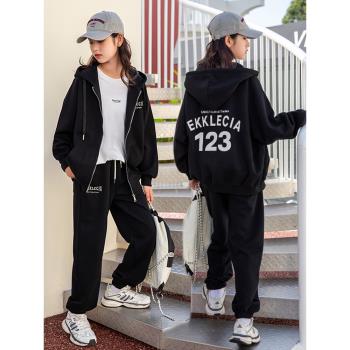 女童秋裝2023新款套裝洋氣13女孩衣服初中生休閑運動服大童女裝15