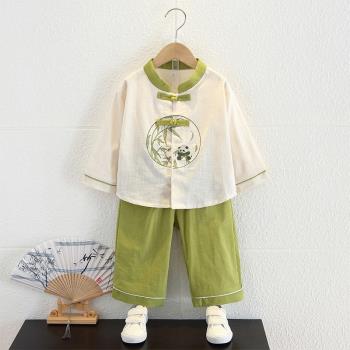 兒童漢服男童古風秋裝長袖唐裝男孩中國風古裝表演服中式秋季套裝