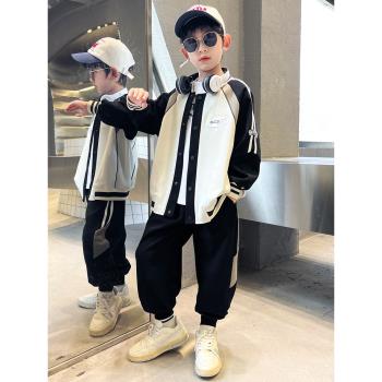 男童套裝春秋款2024新款秋季中大兒童裝秋裝網紅男孩運動棒球服潮