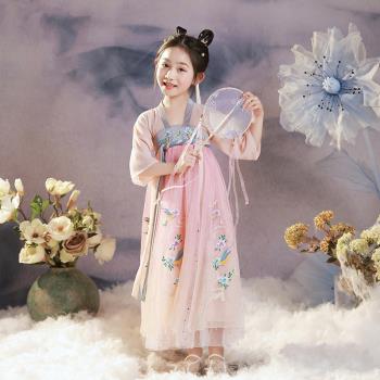 女童漢服秋季新款兒童短袖超仙連衣裙洋氣禮服中國風女孩古裝襦裙