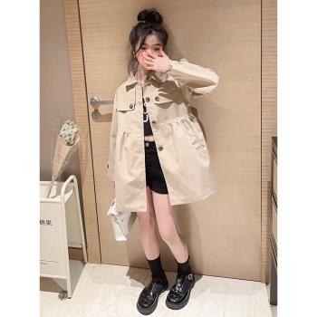 女童風衣外套英倫風新款洋氣春季兒童中大童時髦女孩中長款春秋裝