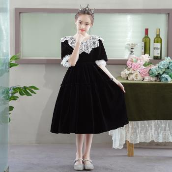 兒童禮服公主裙高階生日絲絨洋氣蓬蓬裙鋼琴小主持人演出服女童黑