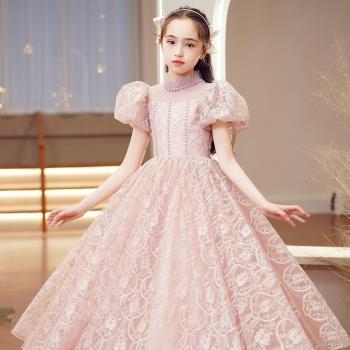 粉色洋氣蕾絲鋼琴演奏兒童禮服