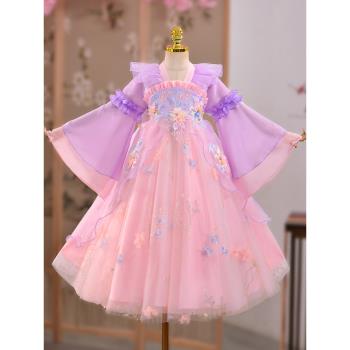 漢服女童新中式2025新款古風連衣裙女孩唐裝兒童超仙古裝裙子春秋