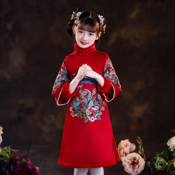 兒童漢服拜年服高階加厚紅色中國風旗袍演出生日宴女童唐裝連衣裙