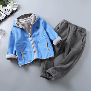男童春秋穿2023年新款女童搖粒絨套裝兒童春秋運動上衣長褲兩件套
