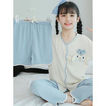 公主風長褲夏季純棉甜美女孩睡衣