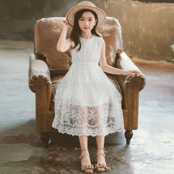女童白色連衣裙夏裝2024新款女孩裙子仙女長裙中大兒童公主裙洋氣