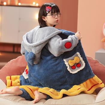 兒童睡衣女童睡袍秋冬季珊瑚絨法蘭絨加厚套裝女孩大童浴袍家居服
