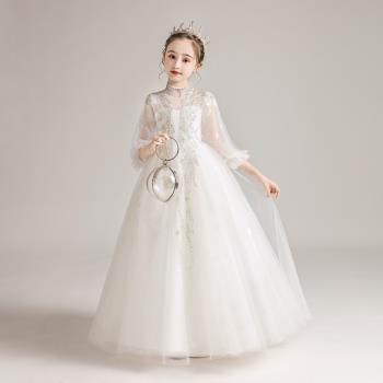 白紗裙主持服女仙氣學生高階鋼琴演出禮服花童婚禮女孩公主蓬蓬裙